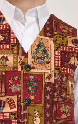 Jongens rood vintage kerstmis print gilet