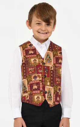 Jongens rood vintage kerstmis print gilet