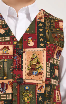 Jongens groene vintage kerstmis print gilet