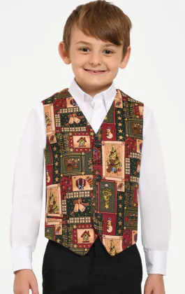 Jongens groene vintage kerstmis print gilet