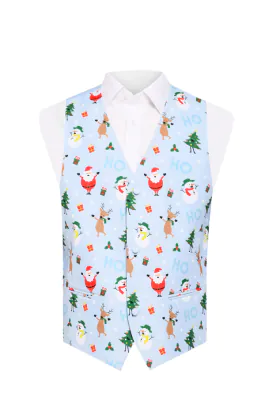 Feestelijk lichtblauw besneeuwd kerstgilet voor jongens