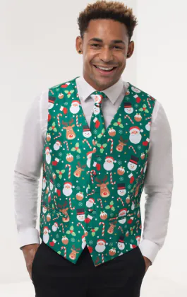 'Santa & Friends' groen kerst gilet