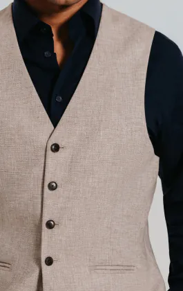 Zand kleurig linnen slim fit gilet