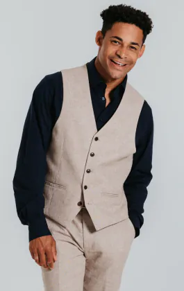 Zand kleurig linnen slim fit gilet