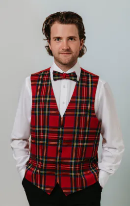Rood gilet met schotse ruit