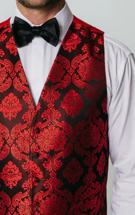 Gilet met rood victoriaans jacquard patroon