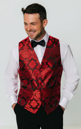 Gilet met rood victoriaans jacquard patroon