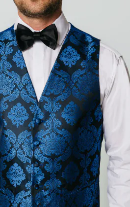 Gilet met blauw victoriaans jacquard patroon