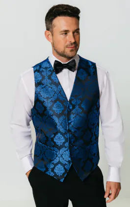 Gilet met blauw victoriaans jacquard patroon