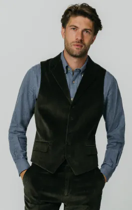 Groen corduroy gilet met revers kraag