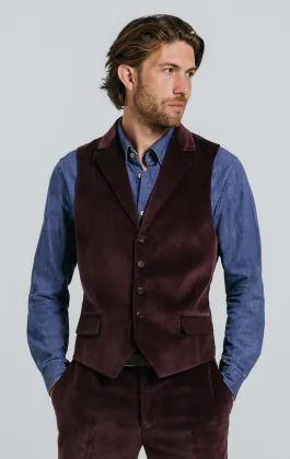 Bordeaux rood corduroy double breasted gilet met revers kraag