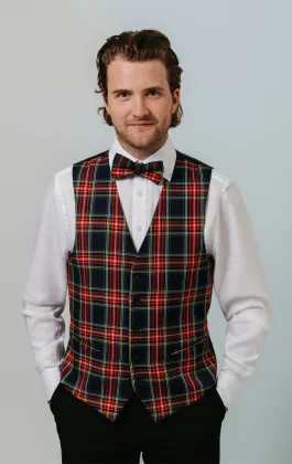 Navy tartan ruit gilet