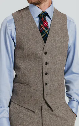 Bruin visgraat tweed gilet