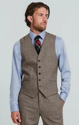 Bruin visgraat tweed gilet