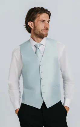 Poederblauw poly dupion gilet