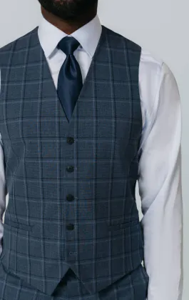 Blauw gewaagd geruit gilet