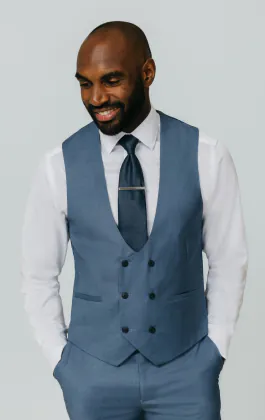 Blauw gemeleerd gilet
