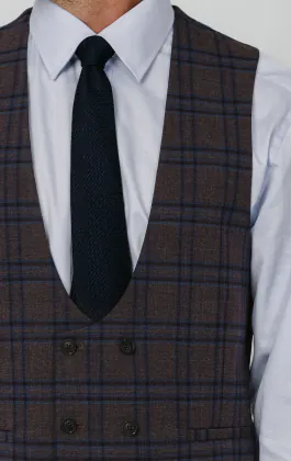 Bordeauxrood met blauw geruit double breasted gilet