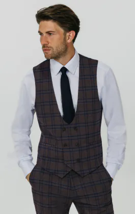 Bordeauxrood met blauw geruit double breasted gilet