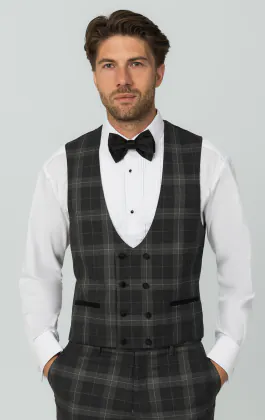 Grijs tartan geruit double breasted laag gesneden gilet