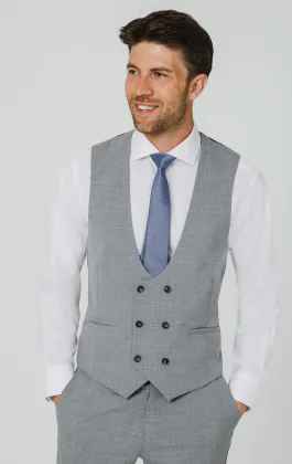 Lichtgrijs en blauw geruit gilet